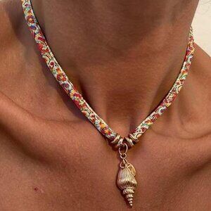 Scarf Necklace with Shell Charm Stackable Bandana Necklace Fashion Jewelry